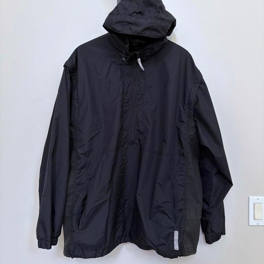 Nike Vintage Y2K Windbreaker Jacket XL Black Nylon Anorak Pullover Hooded Coat